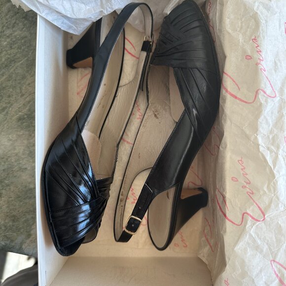 Vintage Evins Italian Leather Sling Back Pumps | Black Size 9.5 - Picture 6 of 7